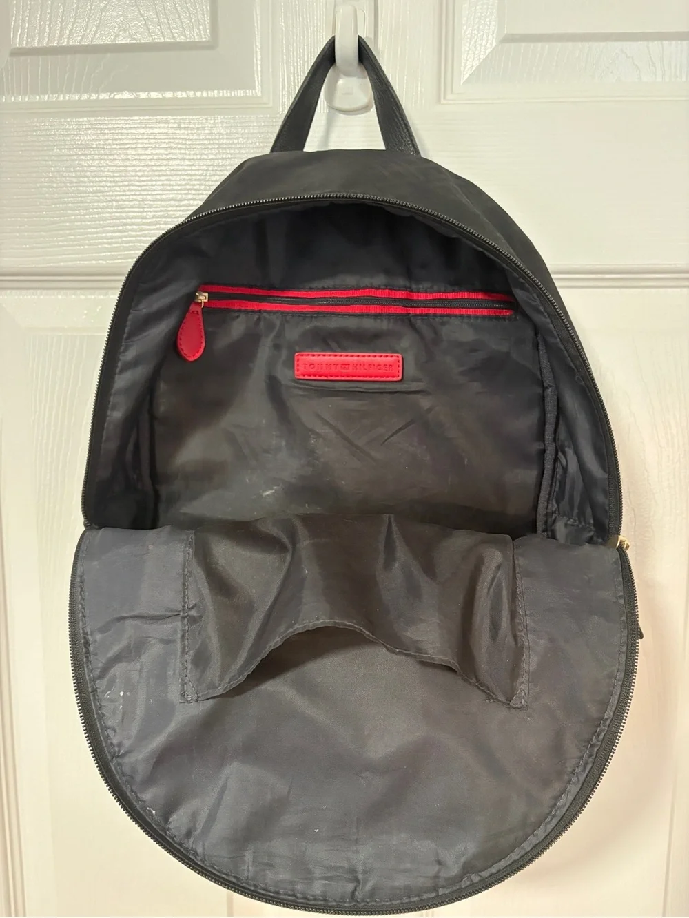 Tommy Hilfiger Black Nylon Logo Backpack with Gold Hardware